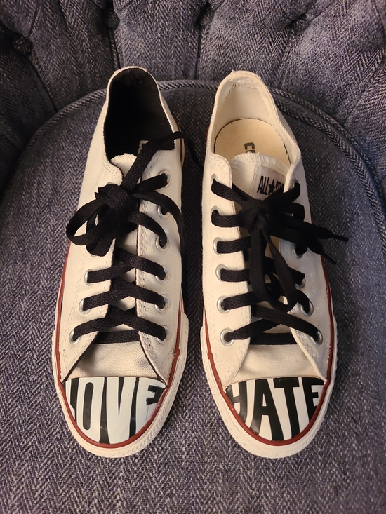 Converse Other - Limited Edition Converse White Low-Top Sneakers Love Hate Graphics Unisex M5 W7